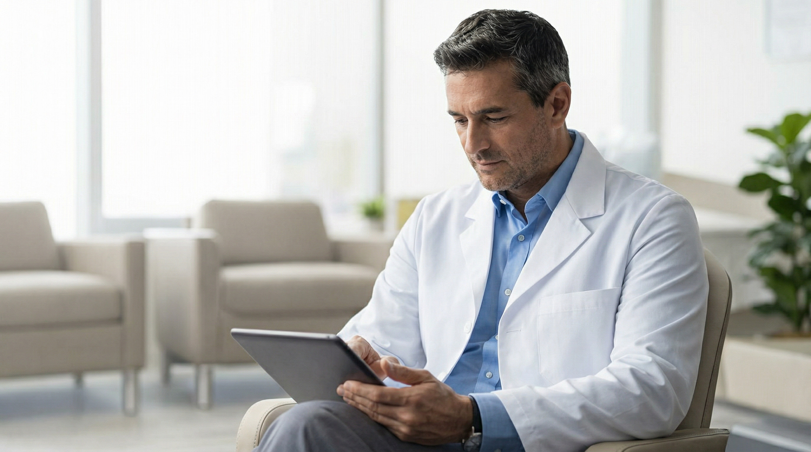 Plastic surgeon with tablet